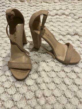 Lulu's Nude Suede Ankle-Strap Block Heels
